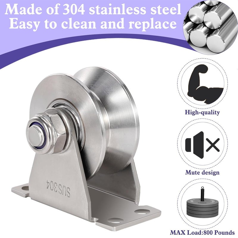 Spuspk V Type Groove Wheel Pulley Stainless Steel Pulley Block Super Silent Single,Pulley Block for DIY Gym Equipment,Sliding Gate Detachable Duplex Bearing with Mounting Screws and Expansion Pipes - Image 5